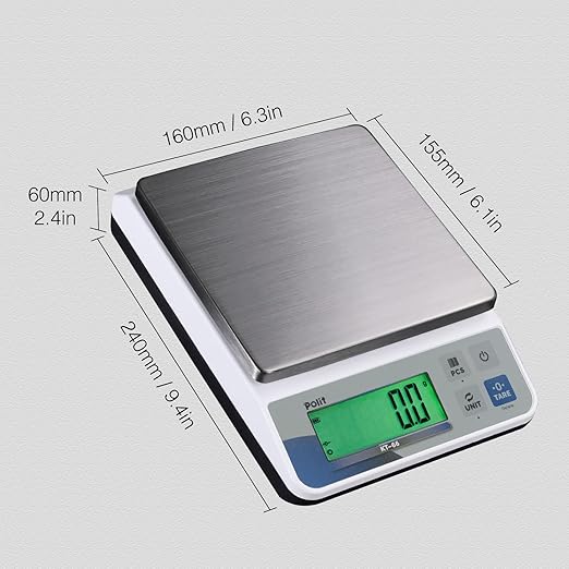 Polit KT-66 Digital Kitchen Scale 18lb – High-Capacity 0.5g Precision Food & Utility Scale with Stainless Steel Tray for Baking, Cooking, Market Produce and Small Business Weighing