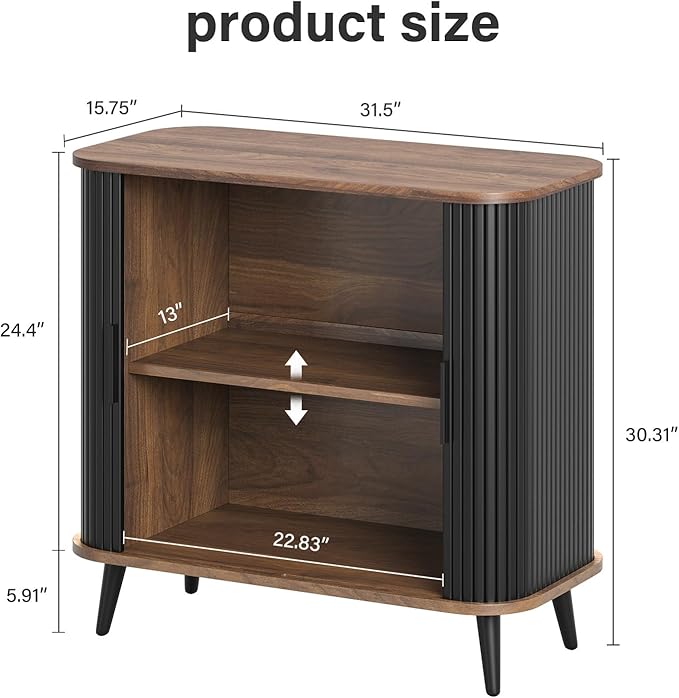 Accent Cabinet with Sliding Doors - Black Sideboard Buffet Cabinet with Storage for Coffee Bar, Console Table - MCM Design Bar Cabinets for Modern Home Décor
