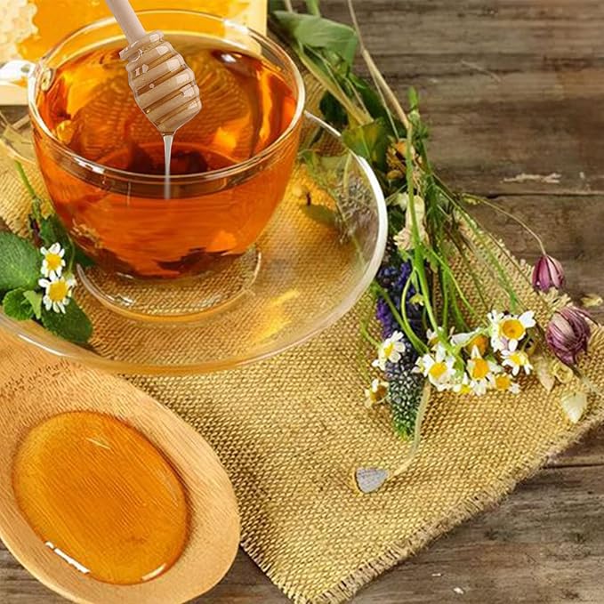 Wooden Honey Dipper Sticks, 3Pcs Mini Honey Spoon for Honey Jar Dispense Mixing Stirrer
