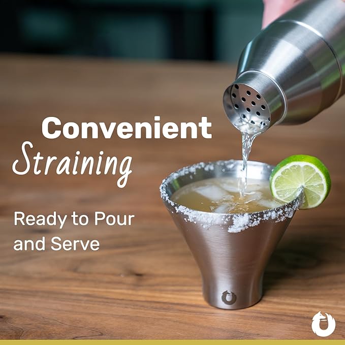 SNOWFOX Premium Vacuum Insulated Stainless Steel Cocktail Shaker, Home Bar Accessories, Elegant Drink Mixer, Leak, Proof Lid With Jigger & Built, In Strainer, 22oz.