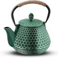 Cast Iron Tea Pot - Honeycomb Pattern Tea Kettle with Tea Leaf Infuser,Stovetop Tea Kettle Coated with Enameled Interior,Suitable for Brewing Loose Leaf Tea (green)