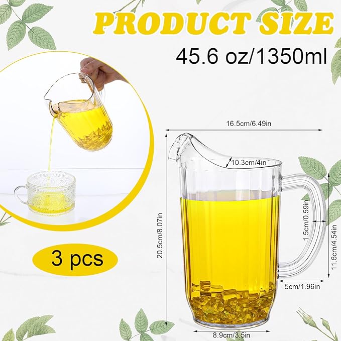 3 Pcs Small Beer Pitchers 45 Ounce Restaurant Pitchers Clear Restaurant Pitcher Jug Large Water Jug Carafe Serve Milk Tea Juice Drink for Parties Container Dispenser Beer Jar(Classic)