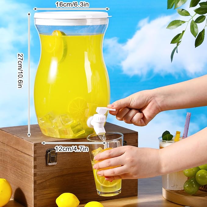 Havawish 2 Pcs 1 Gallon Plastic Beverage Dispenser with Spigot Clear Summer Kitchen Fridge Drink Dispenser for Parties Lemonade Juice Tea Beer Cold Water(White,Gourd)