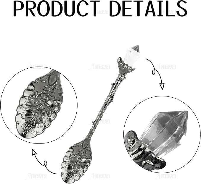 AUEAR, Retro Crystal Antique Alloy Spoon Coffee Tea Dessert Mini Ice Cream Decorative Spoons Set for Home Office (10 Pack)
