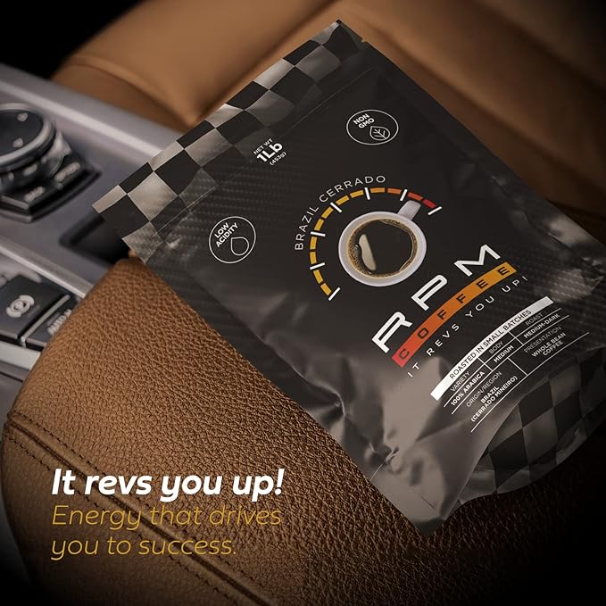 1LB RPM Brazil Cerrado Premium Coffee, Standard Caffeine - Supercharged Flavor, Medium-Dark Roast, 100% Arabica Beans, Low Acidity