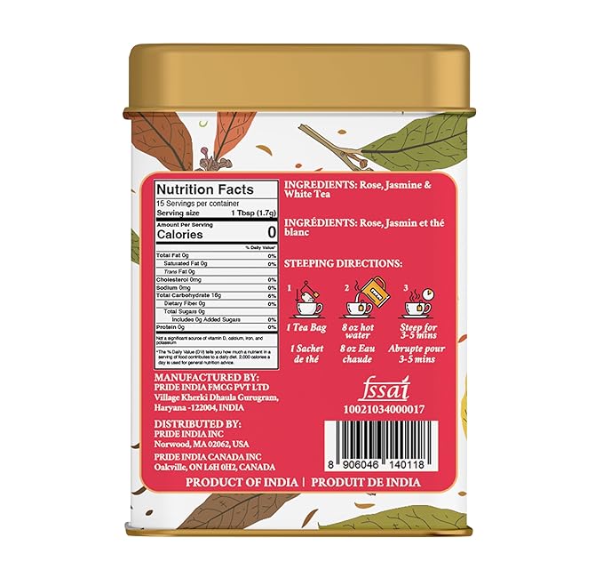 Pride of India | PACK of 2 - Jasmine Rose Royal White Tea | 15 Pyramid Full Leaf Individually Wrapped Tea Bags | Smooth & Sweet Flavor | Soothing & Calming Experience | Less Caffeine