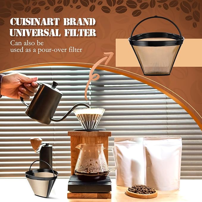 LemonRoad 14 Pcs Coffee Filter Replacement, 12 Disposable Charcoal Water Filters and 2 Reusable #4 Cone Mesh Filters Basket Compatible with Cuisinart
