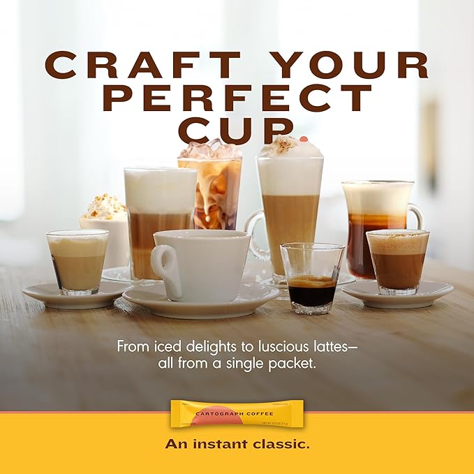 Cartograph Organic Instant Coffee Packets Single Serve 30PK - Medium Roast Instant Espresso - Freeze Dried Coffee Instant Powder - Individual Coffee Packets - Gourmet Instant Coffee Sticks