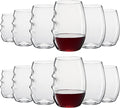 Unbreakable European Plastic Crystal, Stemless Wine Glasses | Set of 12, 13.5 OZ | Acrylic Tritan Set with 3-Finger Indentations - Clear Short Tumbler Set, BPA Free, Reusable, Naturally Aerates Wine