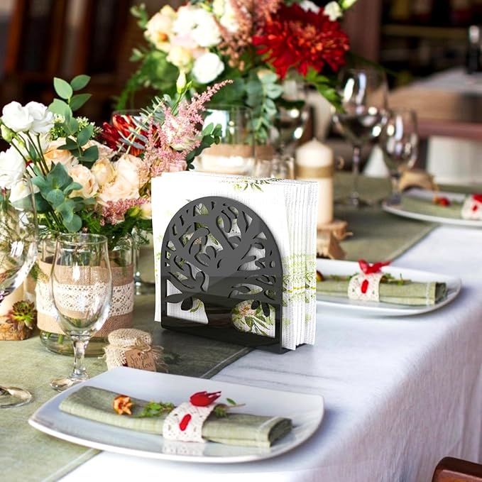 Napkin Holder, 2 PCS Black Acrylic Napkin Holder for Table, Standing Paper Napkin Dispenser for Kitchen Tree Design Cocktail Napkin Organizer for Coffee Shop Table Decor (2pcs Tree-Shaped Black U)