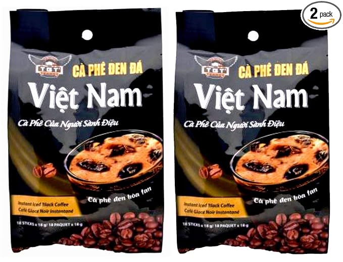 TGT Instant Iced Black Coffee, The Original Vietnamese Instant Coffee Mix, Café Đen Hòa Tan, Coffee Packets Single Serve, Great Coffee Gift for Office Travel Camping, Bag of 18 Packets x 18g, Pack of 2