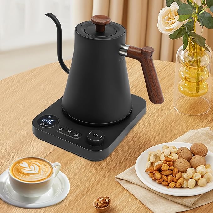 Gooseneck Electric Kettle,Electric Kettle with ±1℉ Precise Temperature Control,0.24 Gal Electric Gooseneck Kettle for Pour Over Coffee & Tea (Black)