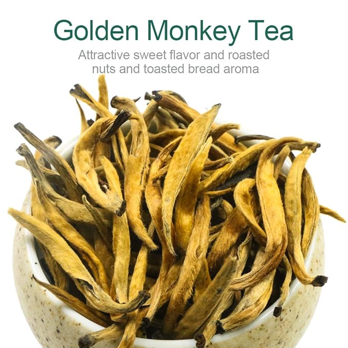 FullChea - Imperial Golden Monkey Black Tea - Yunnan Loose Leaf - Naturally Roasted Nuts Flavor - 4oz / 113g