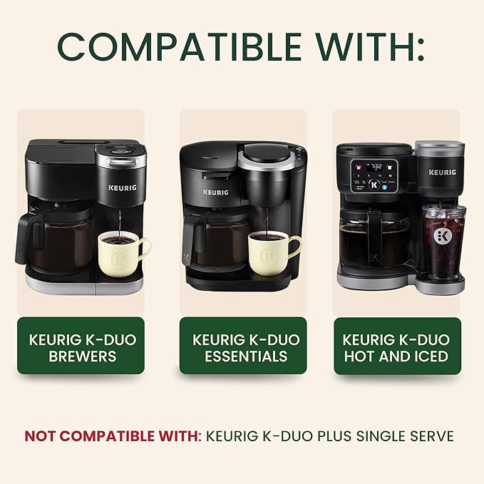 Reusable Mesh Coffee Filter Basket for Keurig K Duo Coffee Maker (Gen 2) and Keurig K-Duo Essentials, With 2 Refillable K Cups Pod by PureHQ - Gold Tone Carafe Replacement Filter - Value Pack