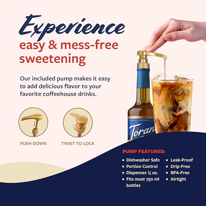 Torani Sugar Free Coffee Syrup, S’Mores Flavoring for Drinks, Zero Calorie, Glass Bottle with Pump Included, 25.4 Fl Oz