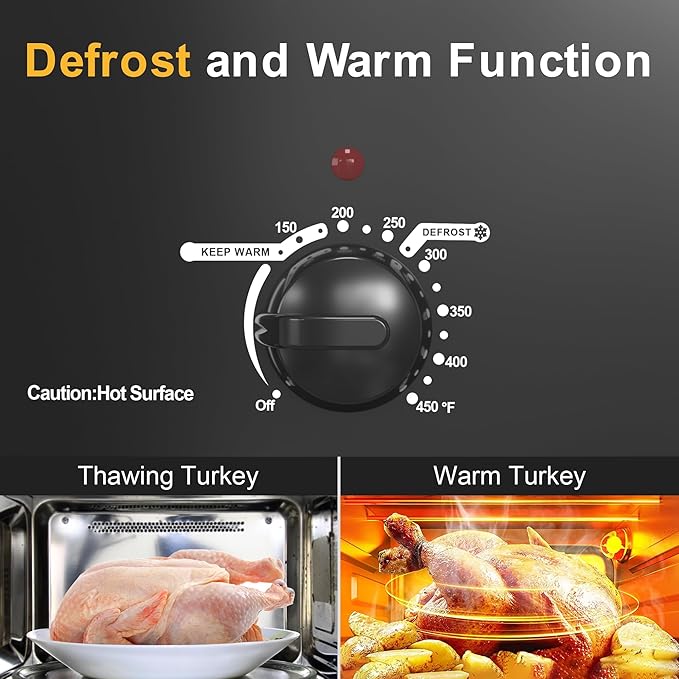 Royalcraft Roaster Oven with Self-Basting Lid, 24qt Electric Roaster with Removable Pan & Rack, Turkey Roaster Oven with Defrost & Warm Function, Stainless Steel, Black