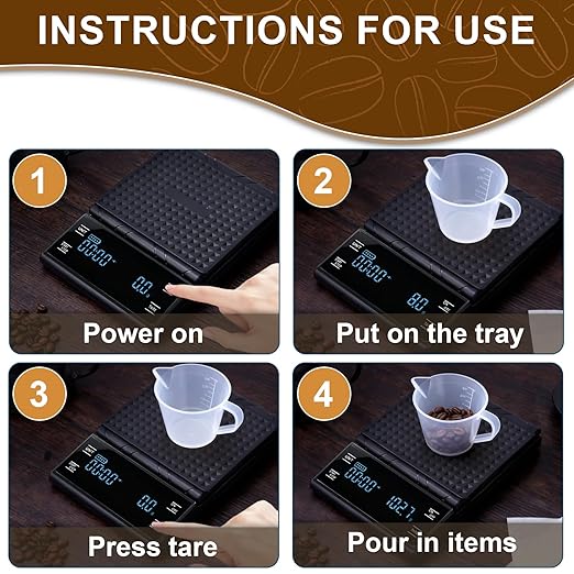 Coffee Scale Kitchen 3kg/0.1g Precision Food Scale,Units Conversion,for Coffee Prep,Perfect for Home Coffee Lovers Rechargeable Black
