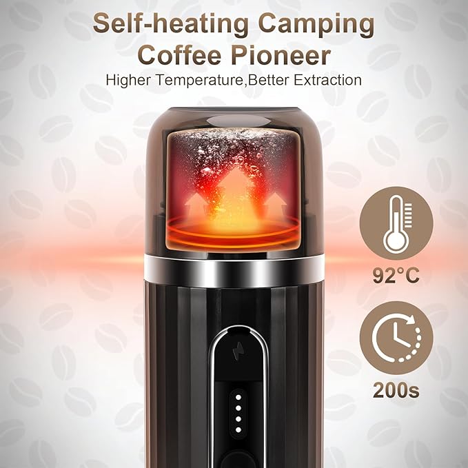 Portable Espresso Machine, Travel Espresso Maker, Car Coffee Maker Self-Heating with USB-C, Compatible with Ground Coffee & Capsules (NS＆DG) for RV, Hiking, Camping, Office