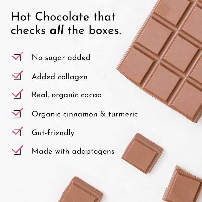 Superfood Hot Chocolate | 25 Servings | With Grass-fed Collagen, Organic Cacao, Cinnamon, Ashwagandha, Turmeric & Lion’s Mane | No Sugar Added | Supports Gut Health, Immunity & Cognitive Function*