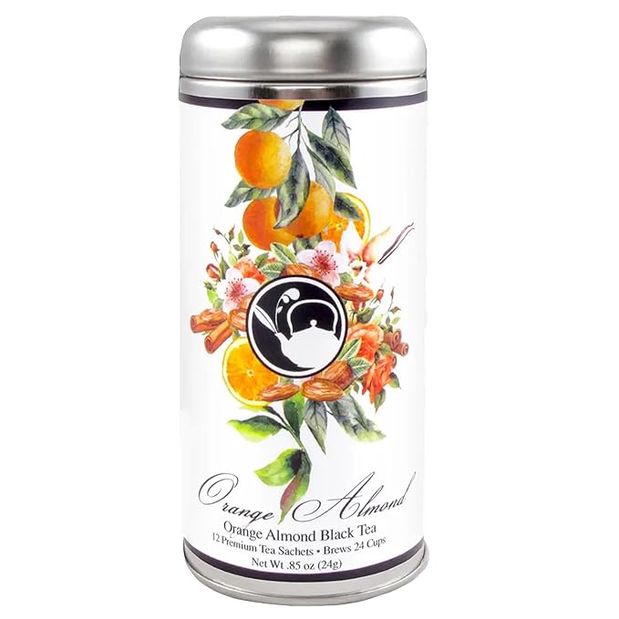 Orange Almond Black Tea by La Tea Dah, Gourmet Almond Tea Made with Black Tea Leaves, and Orange Peel, Blended in the USA, Perfect Tea Gift, Contains Caffeine (12 Sachets)