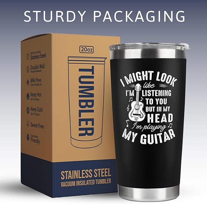 Guitar Gifts - Music Gift for Men, Musicians - Ideas for Guitar Lovers, Players, Guitarists - 20 Oz Stainless Steel Tumbler