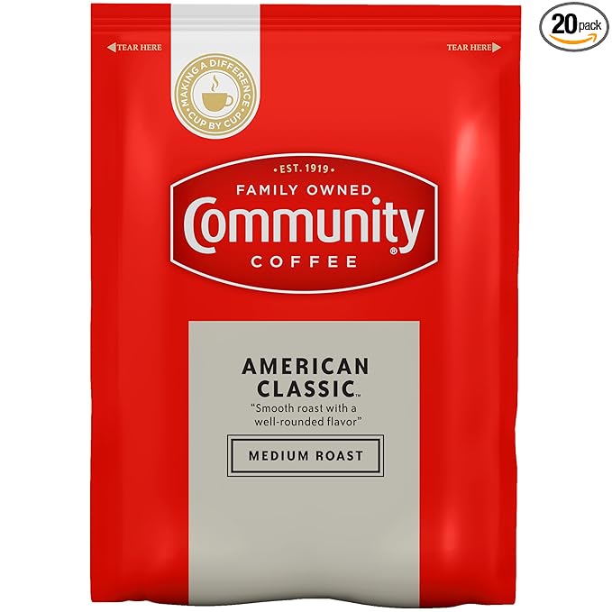 Community Coffee American Classic, Medium Roast Pre-Measured Coffee Packs, 3.0 Ounce Each (Box of 20)