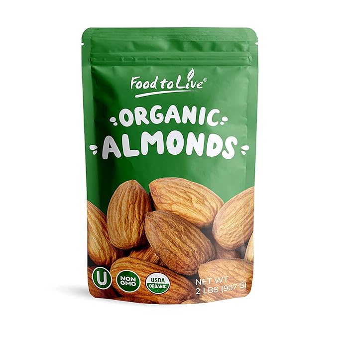 Food to Live Organic California Almonds, 2 Pounds – Non-GMO, Whole, Unsalted, Unroasted, Keto, Vegan Nuts in Bulk. Rich in Vitamin E. Snack. Great for Almond Milk and Butter, Desserts and Trail Mixes