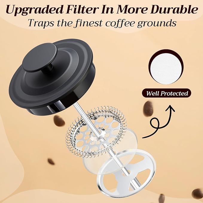 LemonRoad 4 Pack French Press Coffee Maker Borosilicate Glass Coffee Press Heat Resistant Stainless Steel Tea Maker for Travel Camping Kitchen Gifts Includes Pot Filters (34oz)
