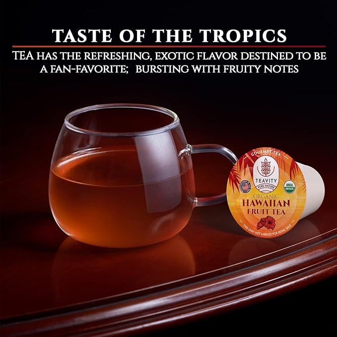 Organic Hibiscus Teapods with Peach, Mango, & Passionfruit - Naturally Decaffeinated Hawaiian Fruit Tea by Teavity (12 Tea Pods)
