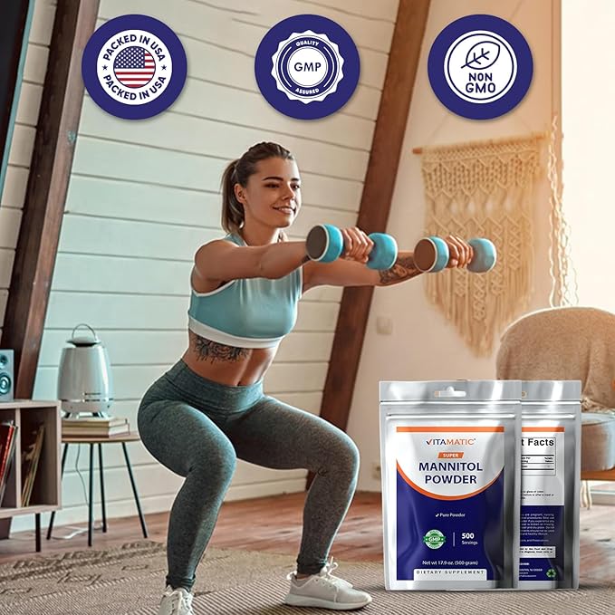 Vitamatic Mannitol Powder - Sweetener, Sugar Substitute, Natural & Gluten Free, 1000 mg per Servings, 500 Servings, 500 Gram