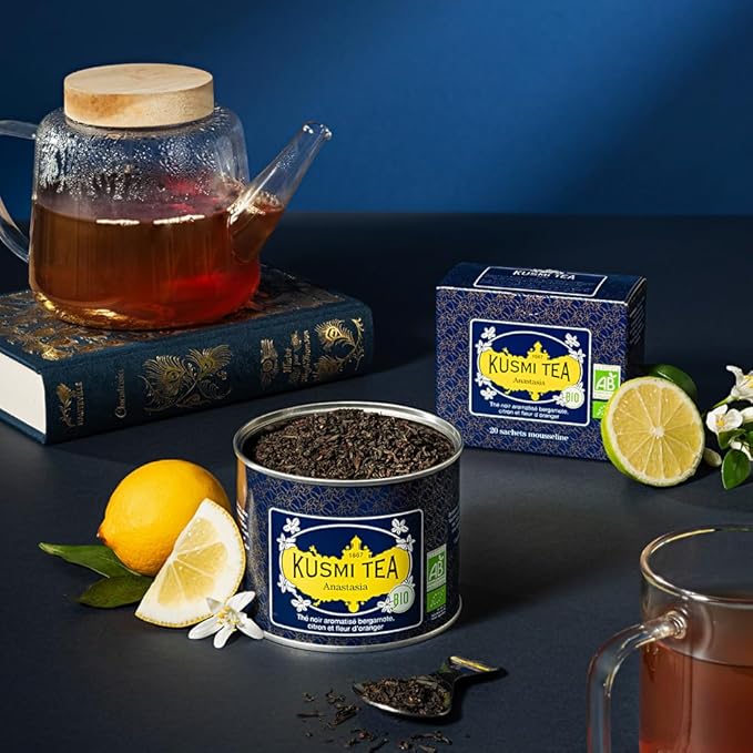 Kusmi Tea - Anastasia - Organic Black Tea with Bergamot & Lemon - Flavored with Orange Blossom - Caffeinated Tea - Inspired by the Iconic Earl Grey Tea- Loose Leaf Tea - Tin Box of 3.5 oz