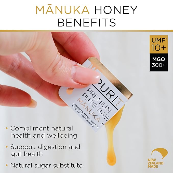 PURITI Genuine Raw Manuka Honey Snaps On The Go - UMF 10+ (MGO300+) 21 x 0.18oz Individual Snap Packets, Single Serve Honey Sticks for Tea, Travel & Snacks, Certified, Authentic Made in New Zealand