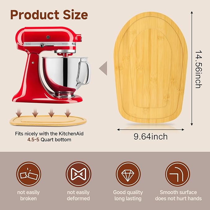 Mixer Slider Compatible with 4.5-5 QT Kitchen Aid Stand Mixers, Kitchen Countertop Storage Mover Sliding Caddy Mixer Slider Mat for Kitchen Aid Stand Mixer Accessories Attachment with Footwell