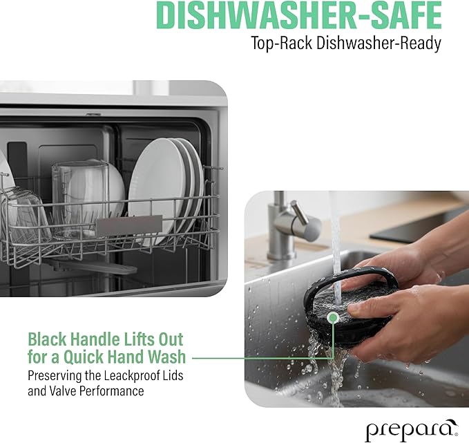 Prepara Evak Fresh Saver Short Airtight Containers, Medium - Black Handle with Patented Twin-Valve System, BPA Free Stackable Storage Canisters for Pantry Organization - Dishwasher Safe (2-Pack)