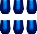 DISCOUNT PROMOS Stemless Wine Glass Tumblers with Lids by Largo 11 oz. Set of 6, Bulk Pack - Perfect for Wine, Cocktails, Other Hot & Cold Beverages - Blue