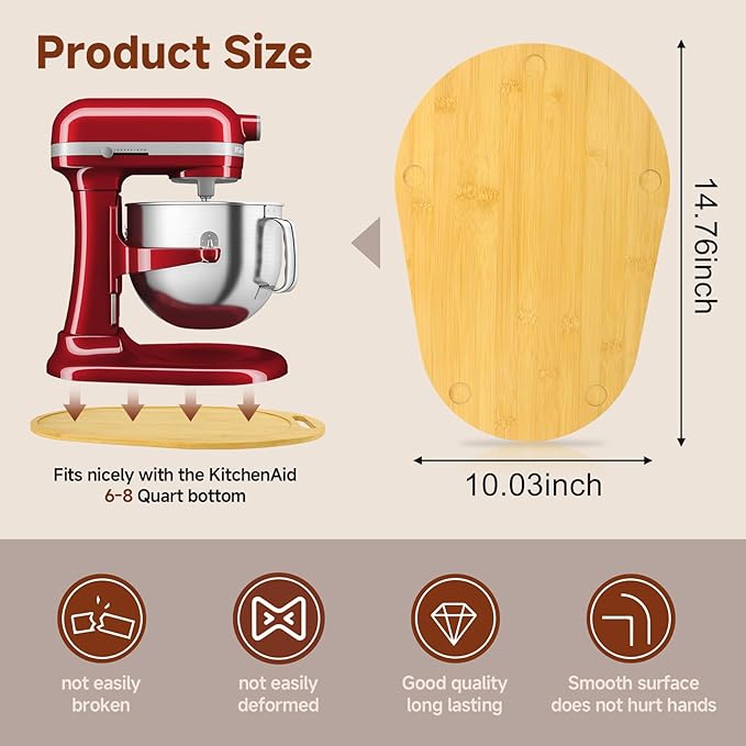 Mixer Slider Compatible with 5.5-8 QT Kitchen Aid Stand Mixers, Kitchen Countertop Storage Mover Sliding Caddy Mixer Slider Mat for Kitchen Aid Stand Mixer Accessories Attachment (Bamboo - Natural)