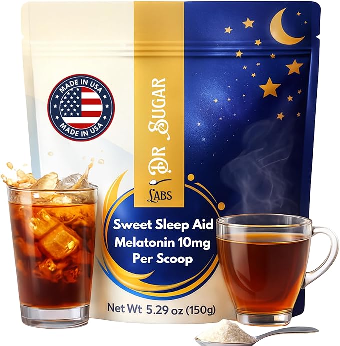 Dr Sugar Labs Sleep Aid Sweet Melatonin Blend – Sugar Replacement for Tea – 10mg Melatonin with L-Theanine, GABA & Fiber – Zero Sugar, Stevia-Sweetened – Made in USA, Third Party Tested – 30 Servings