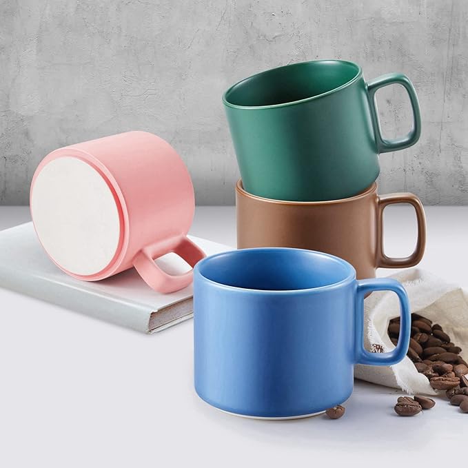 VOBAGA Coffee Mug 11 oz Tea Cup with Flat-Bottom Warming Coffee Milk for Office and Home（Pink