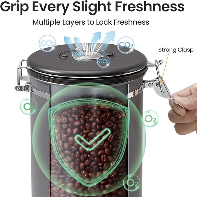 Veken Coffee Canister, 39OZ Large, Airtight Stainless Steel Food Storage Container for 2.2lbs Coffee Beans,Ground, Sugar,Espresso,Rice,Tea,Flour, Cereal,Home Kitchen Pantry Bar Accessories, Gifts,Gray