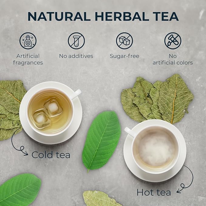 Young Guava Leaf Tea - 100+ Dried Whole Leaves (+up to 20 Leaves), 3.39 oz, Hojas de Guayaba, Caffeine Free, No Sugar Added, Vacuum Sealed, Pure & Handpicked, Herbal Tea for Relaxing, Makes 30+ Cups