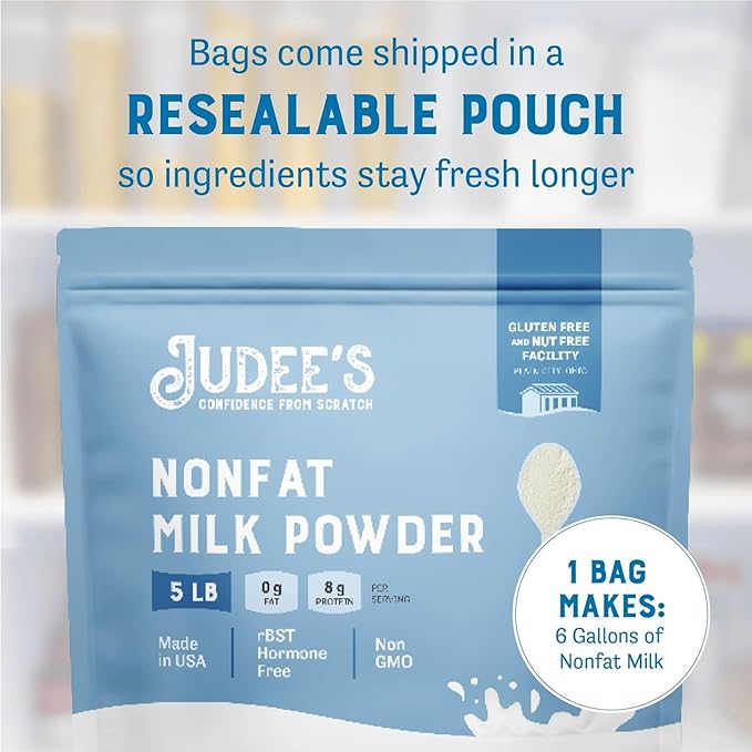 Judee's Gluten Free Nonfat Dry Milk Powder - High Protein & Calcium Powdered Milk - Keto-Friendly Baking - Gluten Free & Nut Free - 80 Oz - Pack of 1