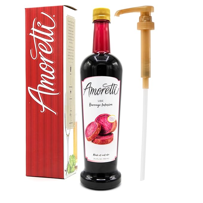 Amoretti - Ube Beverage Infusion, 94 Servings Per Bottle (750 ml) - Drink Mix & Water Enhancer with Pump for Flavoring Cocktails, Waters, Teas, and other Beverages, Preservative Free