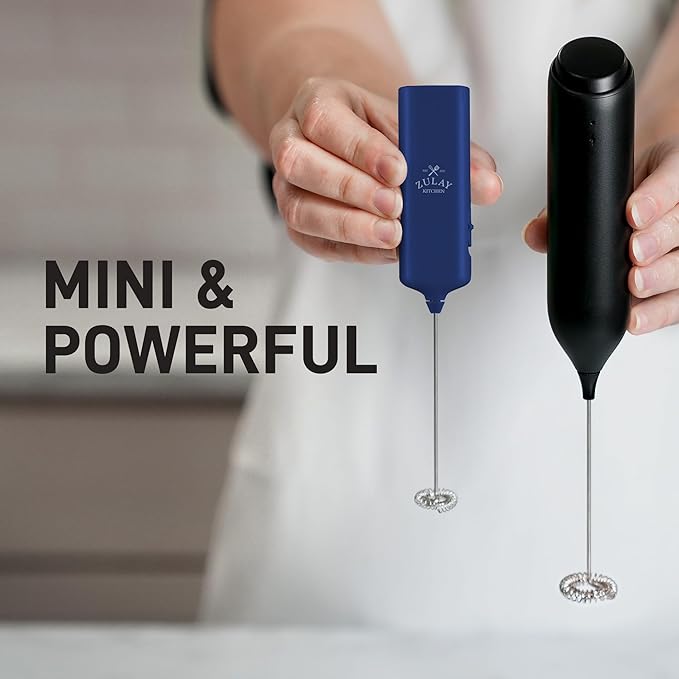 Mini & Mighty Milk Frother Wand – Powerful Handheld Coffee Frother, Battery Operated Drink Mixer – Compact Pocket Size – Detachable Whisk for Latte, Cappuccino, Matcha, Hot Chocolate – Navy Blue