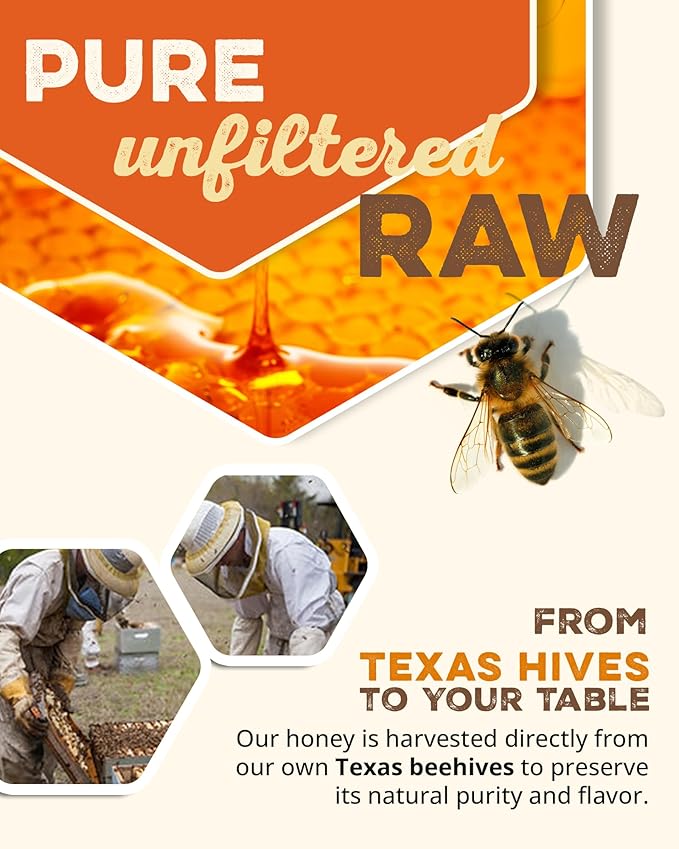 Desert Creek Honey - 100% Unfiltered, Pure, Raw Honey from Texas - Natural Sugar Substitute - One Pound of Unprocessed, Unpasteurized American Honey - Harvested by Our Own Beekeepers