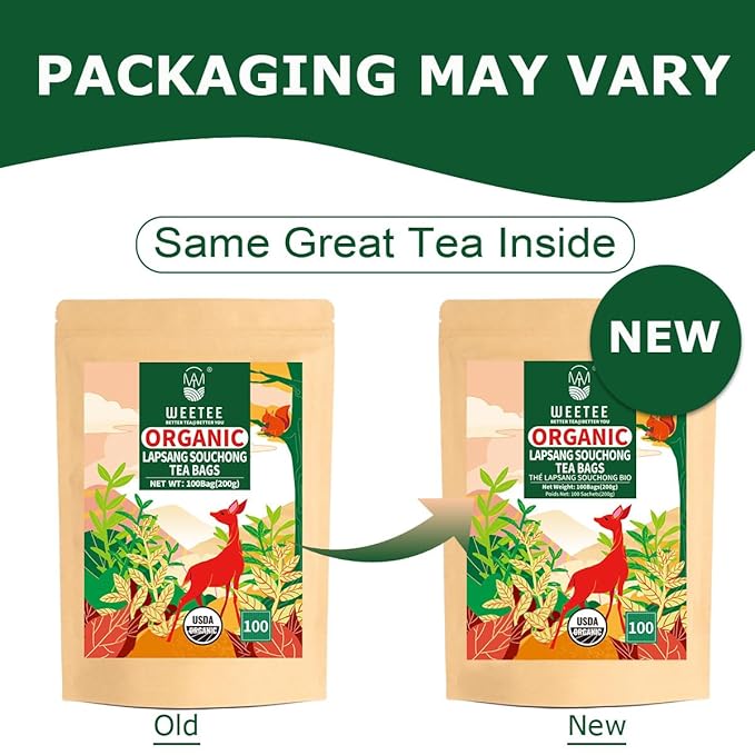 WT WEETEE Organic Lapsang Souchong Tea Bags, Organic Smoky Black Tea 100 Count, Natural Caffeine & Antioxidant, Classic Chinese Tea