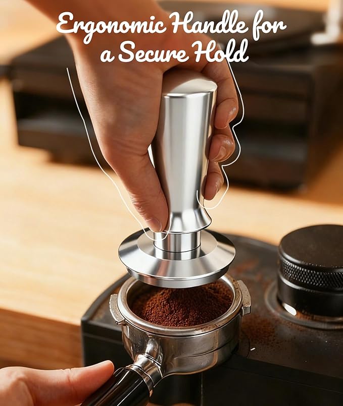 58MM Espresso Tamper - Professional Coffee Press with Non-Slip Base, Calibrated Pressure, Ergonomic Handle for Barista & Home Brewing - Grey