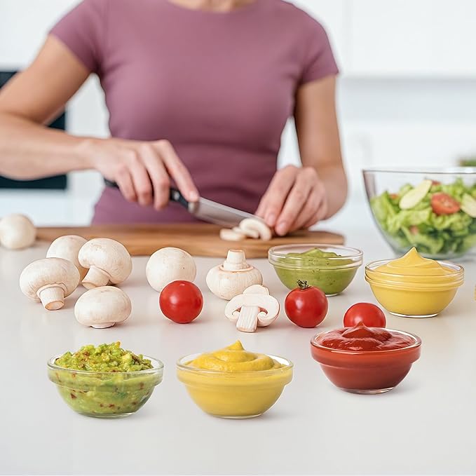6 Pack Mini Glass Prep Bowls - 1.5oz Small Ramekins for Condiments, Dipping Sauces, Kitchen Organization