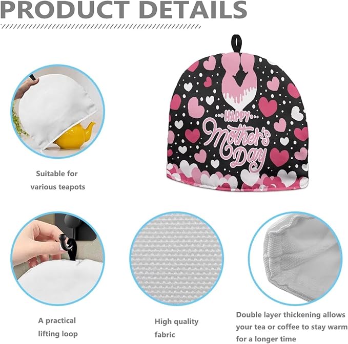 Heart Love Tea Cozy for Teapot Insulated Teapot Cozy Mom Kitchen Essentials Tea Pot Cozy for Keeping Warm Dust Proof Teapot Insulation Cover for Mother's Day