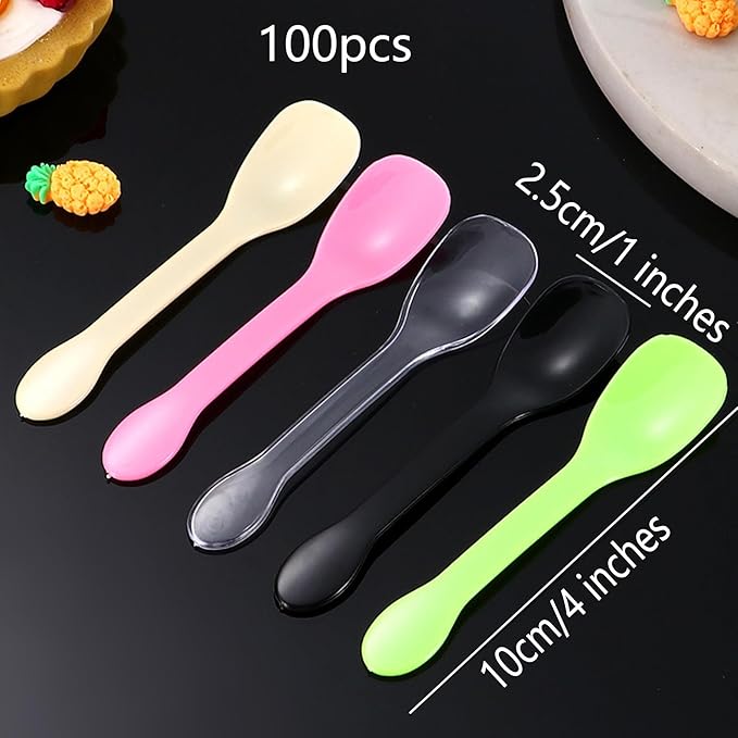 100 PCS Mini Plastic Spoons, Disposable Ice Cream Dessert Tasting Spoons, Suitable for Cake Jelly Pie Yogurt (Black)