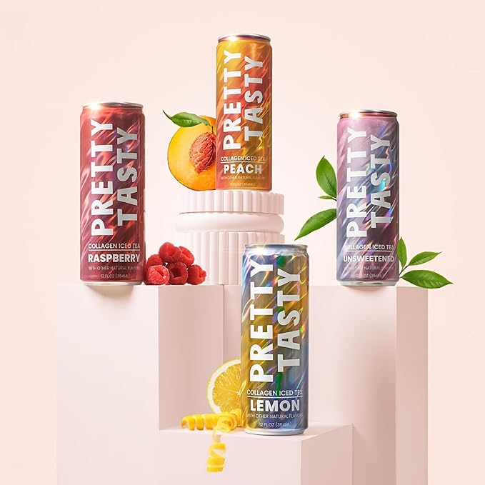 Pretty Tasty Radiance Collagen Tea - Beauty and Wellness - 10g Collagen Peptides Mix - (12 Pack) Raspberry